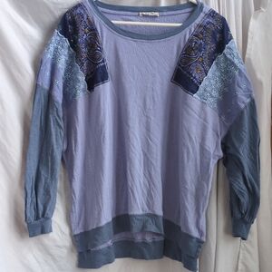 We The Free Lavender and Navy Long Sleeve Top